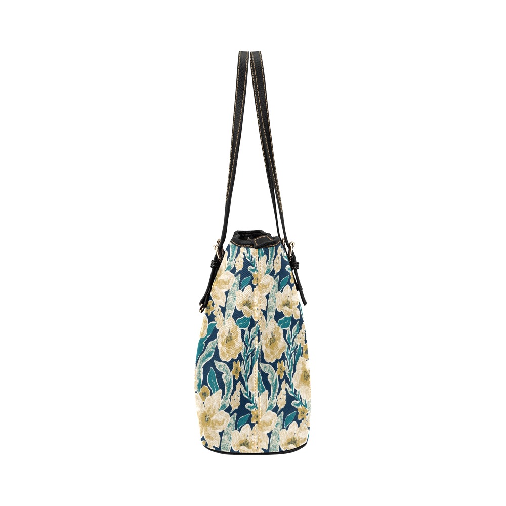 Painted Flowers Leather Tote Bag/Small (Model 1651)