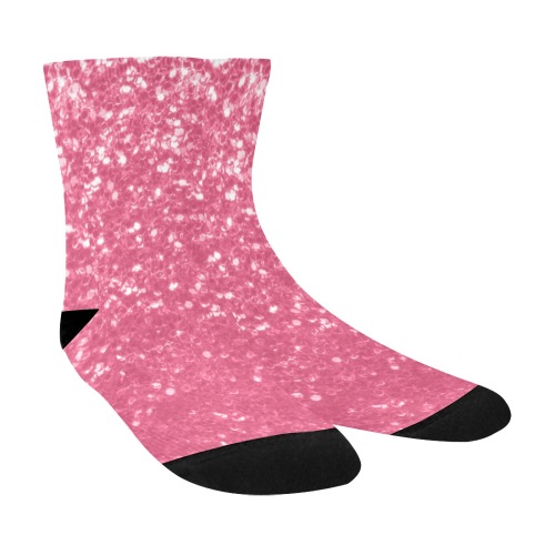Magenta light pink red faux sparkles glitter Crew Socks