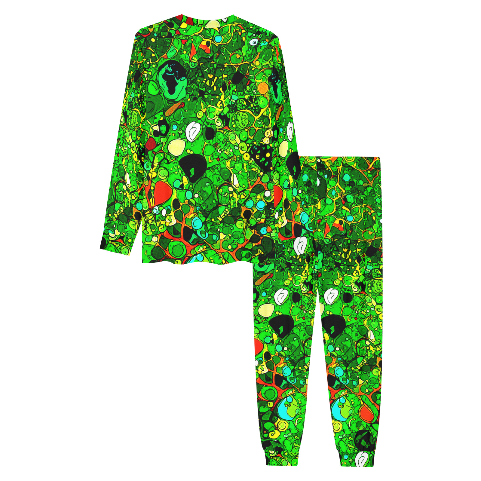 Green Abstract Art 409 Men's All Over Print Pajama Set with Custom Cuff