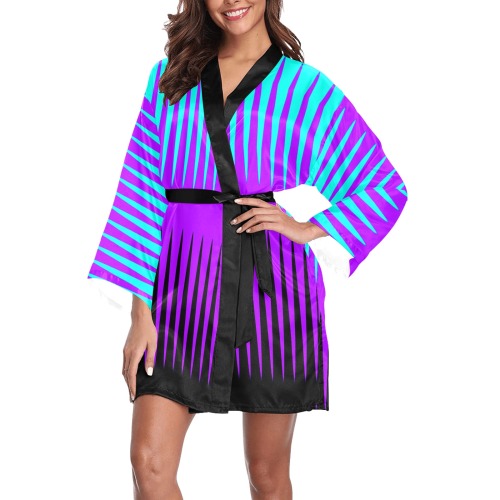 Wave Design Blue, Purple and Black Long Sleeve Kimono Robe
