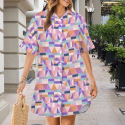 Colorful geometric shapes PTTN24 Short Sleeve Button Front Shirt Dress