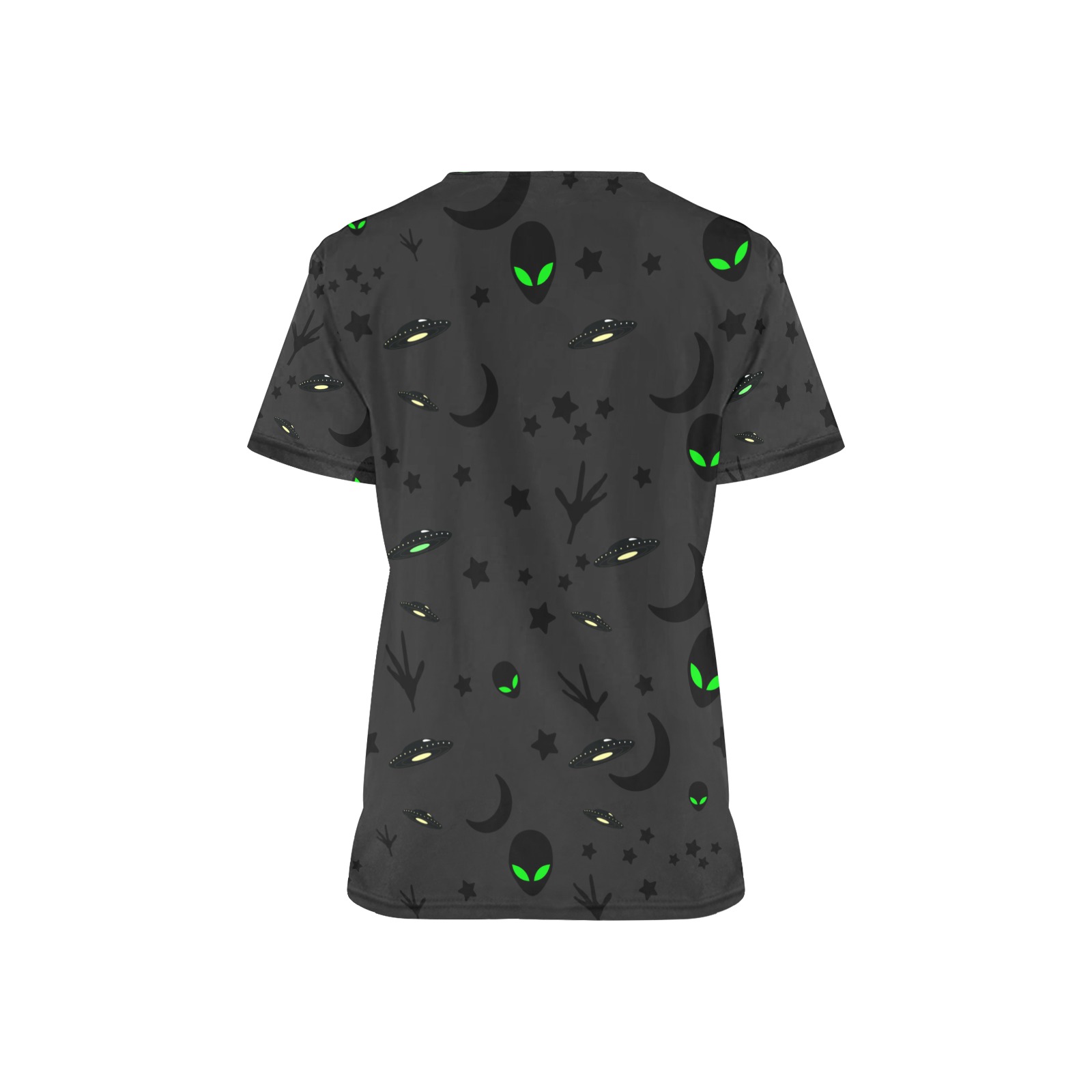 Aliens and Spaceships - Charcoal All Over Print Scrub Top