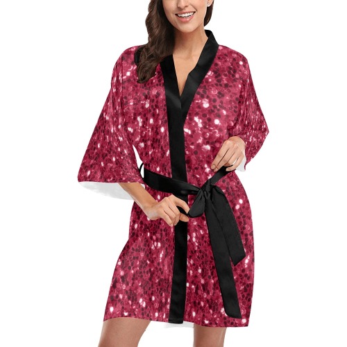 Magenta dark pink red faux sparkles glitter Kimono Robe