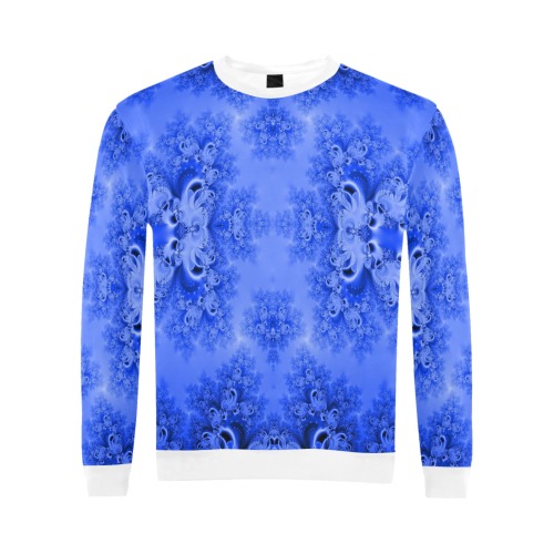 Blue Sky over the Bluebells Frost Fractal All Over Print Crewneck Sweatshirt for Men (Model H18)