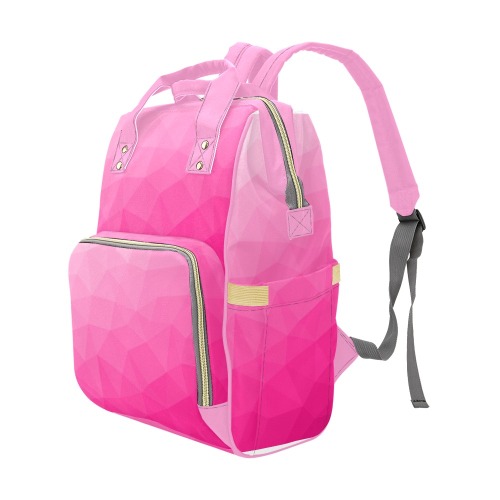 Hot pink gradient geometric mesh pattern Multi-Function Diaper Backpack/Diaper Bag (Model 1688)