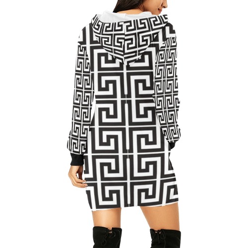 Black&White All Over Print Hoodie Mini Dress (Model H27)