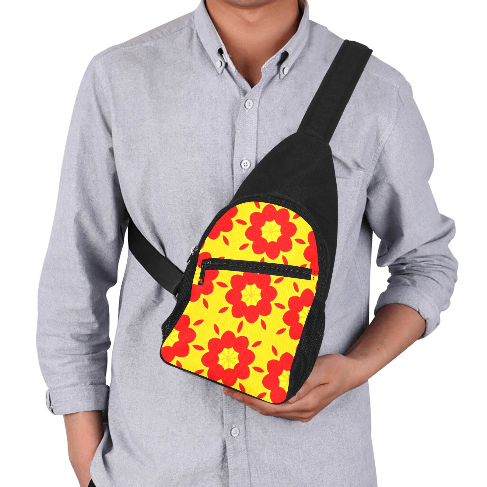 Red Flowers on Yellow Chest Bag-Front Printing (Model 1719)