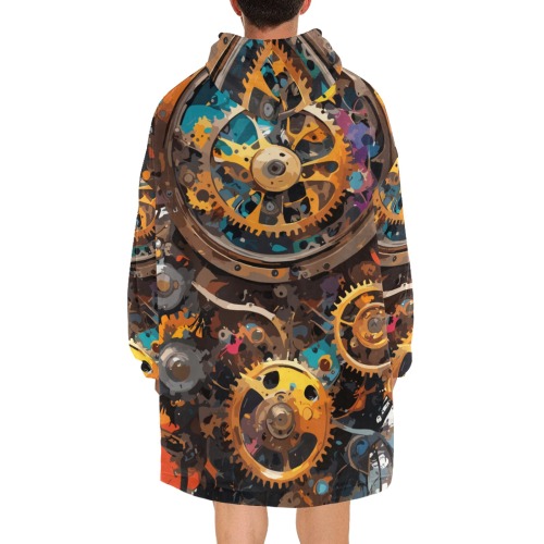 Fantasy Mechanical Gear Chic Colorful Abstract Art Blanket Hoodie for Men