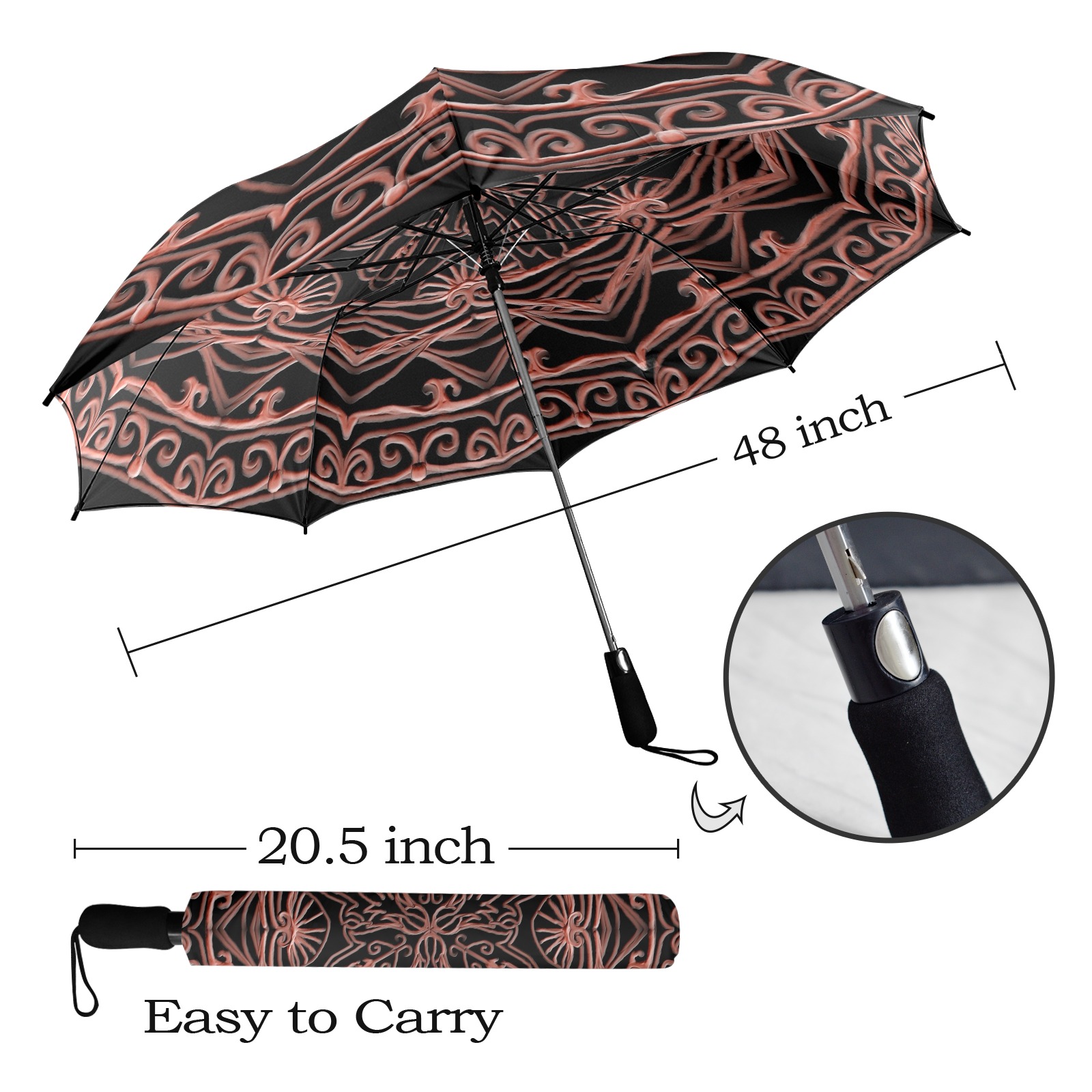 mandala 3D-9 orange Semi-Automatic Foldable Umbrella (Model U12)