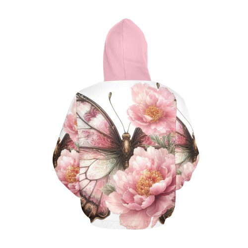 Pink Butterfly All Over Print Hoodie for Women (USA Size) (Model H13)