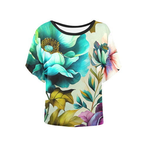 flowers botanic art (3) all over print tshirt Women's Batwing-Sleeved Blouse T shirt (Model T44)