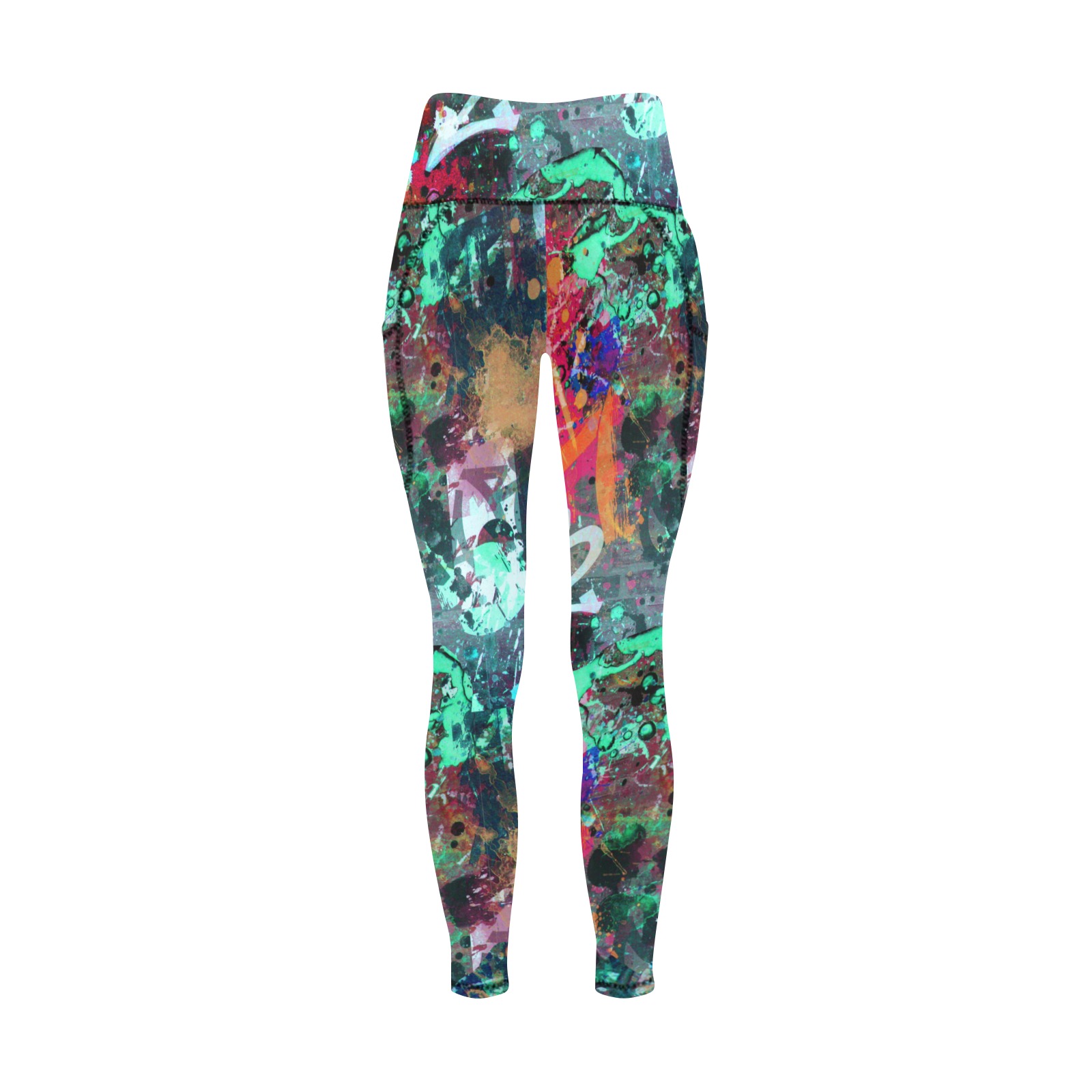 Graffiti Wall and Paint Splatter Women's All Over Print Leggings with Pockets (Model L56)