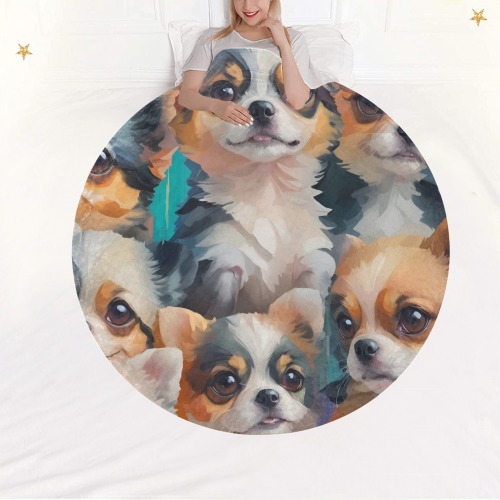 Cool irregular pattern of cute dog animals. Circular Ultra-Soft Micro Fleece Blanket 60"