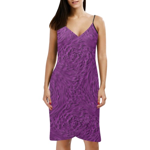 Deep Purple Satin Spaghetti Strap Backless Beach Cover Up Dress (Model D65)