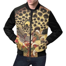 The-Tiger-of-Ryōkoku - Japanese Leopard Eating Chicken Print Jacket - Ancient Anime All Over Print Bomber Jacket for Men (Model H19)