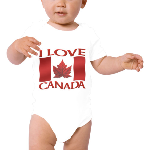 I Love Canada Souvenir Baby Powder Organic Short Sleeve One Piece (Model T28)