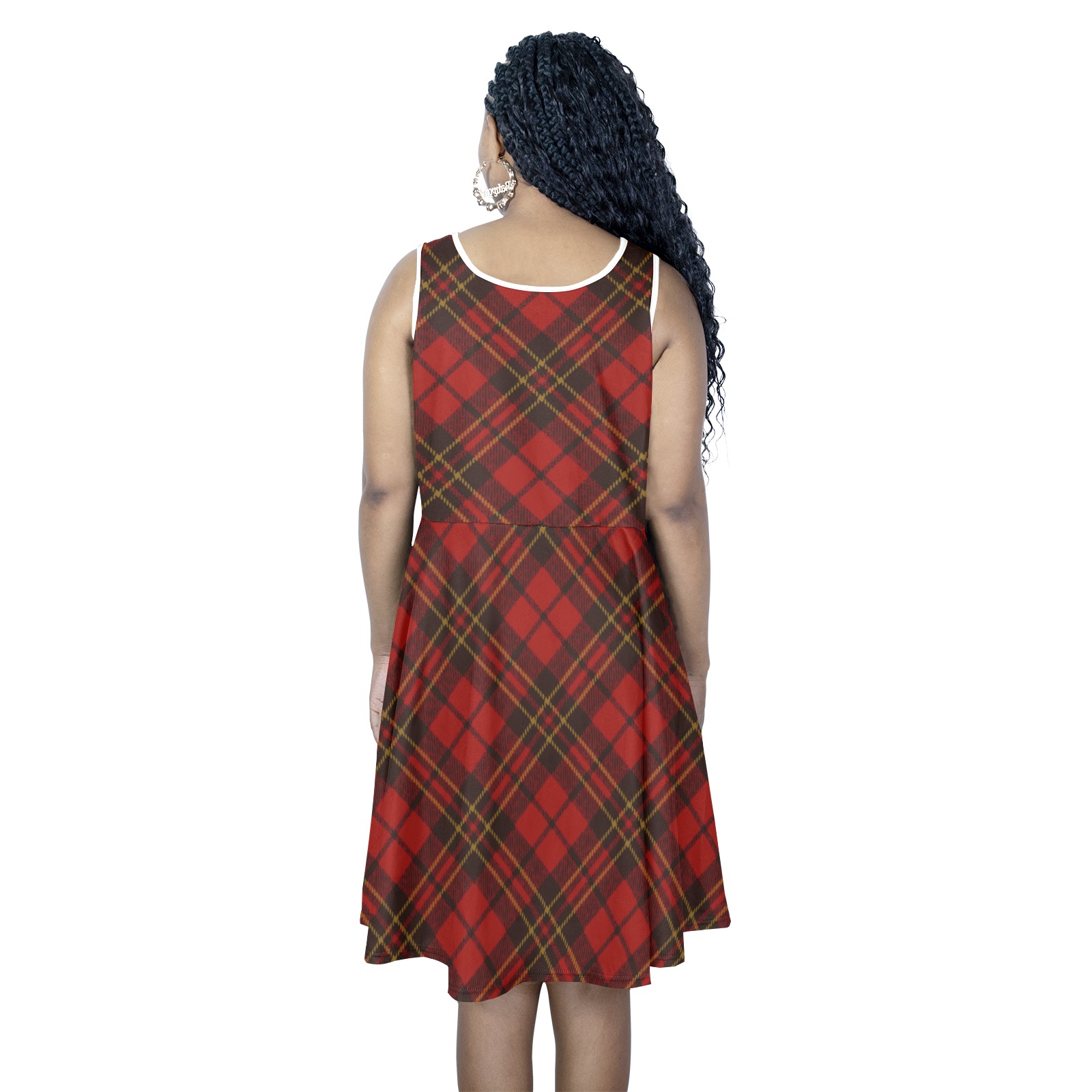 Red tartan plaid winter Christmas pattern holidays Sleeveless Expansion Dress (Model D60)