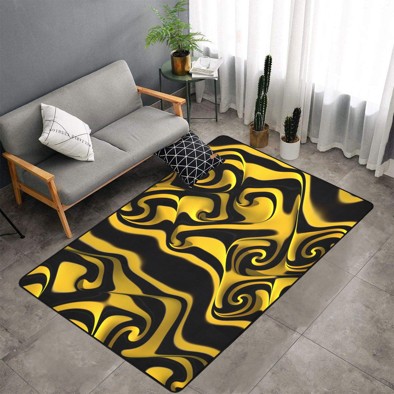 Gnarly - Yellow/Black Area Rug with Black Binding 7'x5'