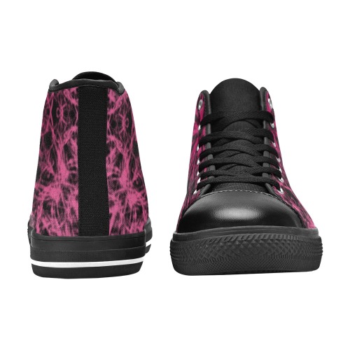Ô Pink Lace on Black Women's Classic High Top Canvas Shoes (Model 017)