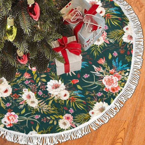 Bouquets of wild flowers Thick Fringe Christmas Tree Skirt 36"x36"
