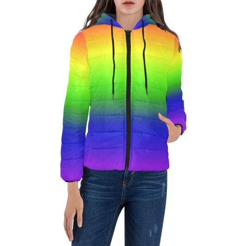 rainbow side Women's Padded Hooded Jacket (Model H46)
