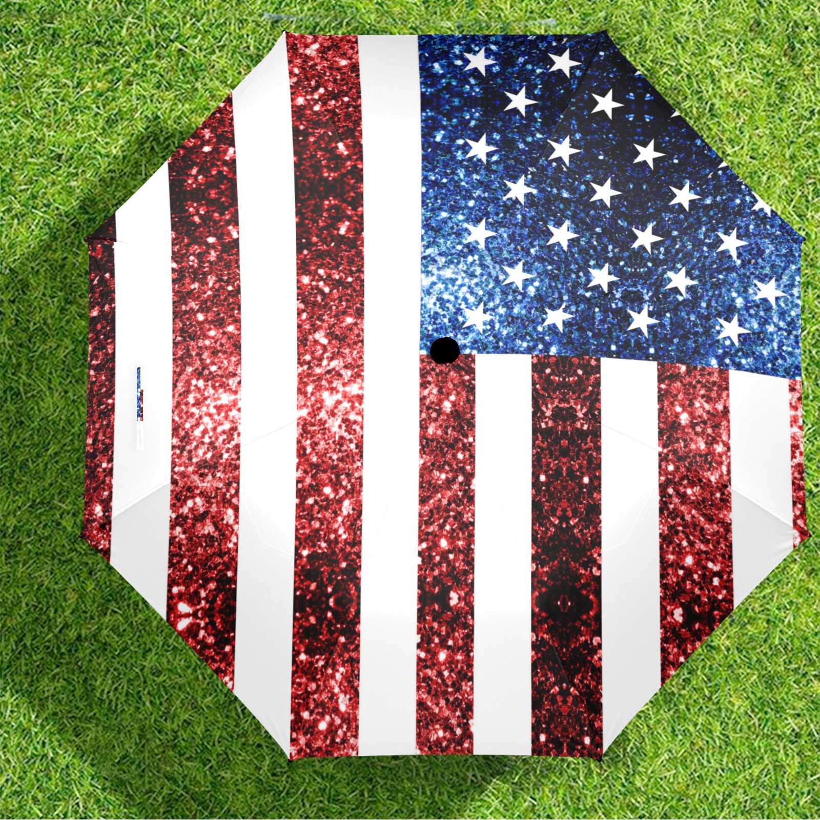 Sparkly USA flag America Red White Blue faux Sparkles patriotic bling 4th of July Semi-Automatic Foldable Umbrella (Model U12)
