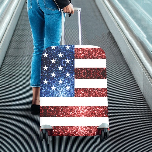 Sparkly USA flag America Red White Blue faux Sparkles patriotic bling 4th of July Luggage Cover/Medium 22"-25"