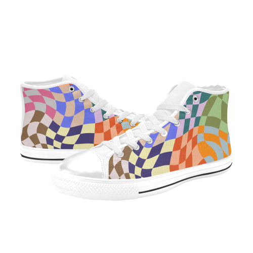 Wavy Groovy Geometric Checkered Retro Abstract Mosaic Pixels Men’s Classic High Top Canvas Shoes (Model 017)