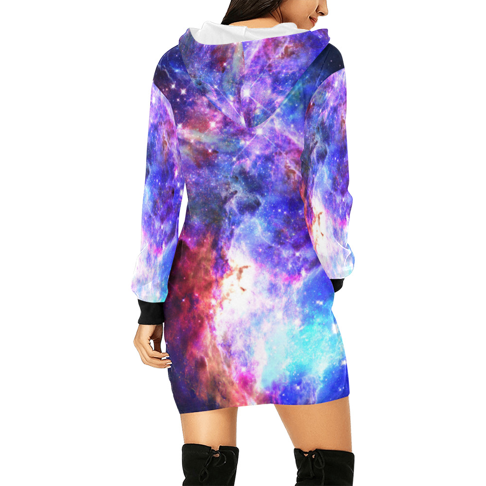 Mystical fantasy deep galaxy space - Interstellar cosmic dust All Over Print Hoodie Mini Dress (Model H27)