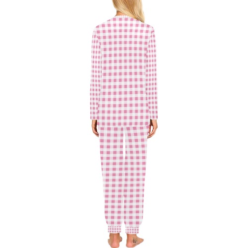 Petal Pink Gingham Women's All Over Print Pajama Set