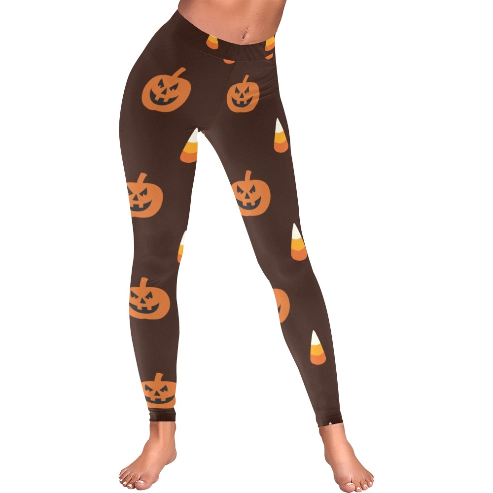 Pumpkins and Candy Corn Women's Low Rise Leggings (Invisible Stitch) (Model L05)