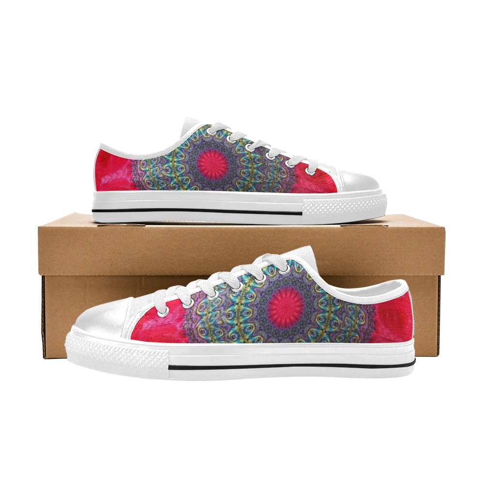 Blooming Poppy Flower Fractal Abstract Kaleidoscope Mandala Low Top Canvas Shoes for Kid (Model 018)