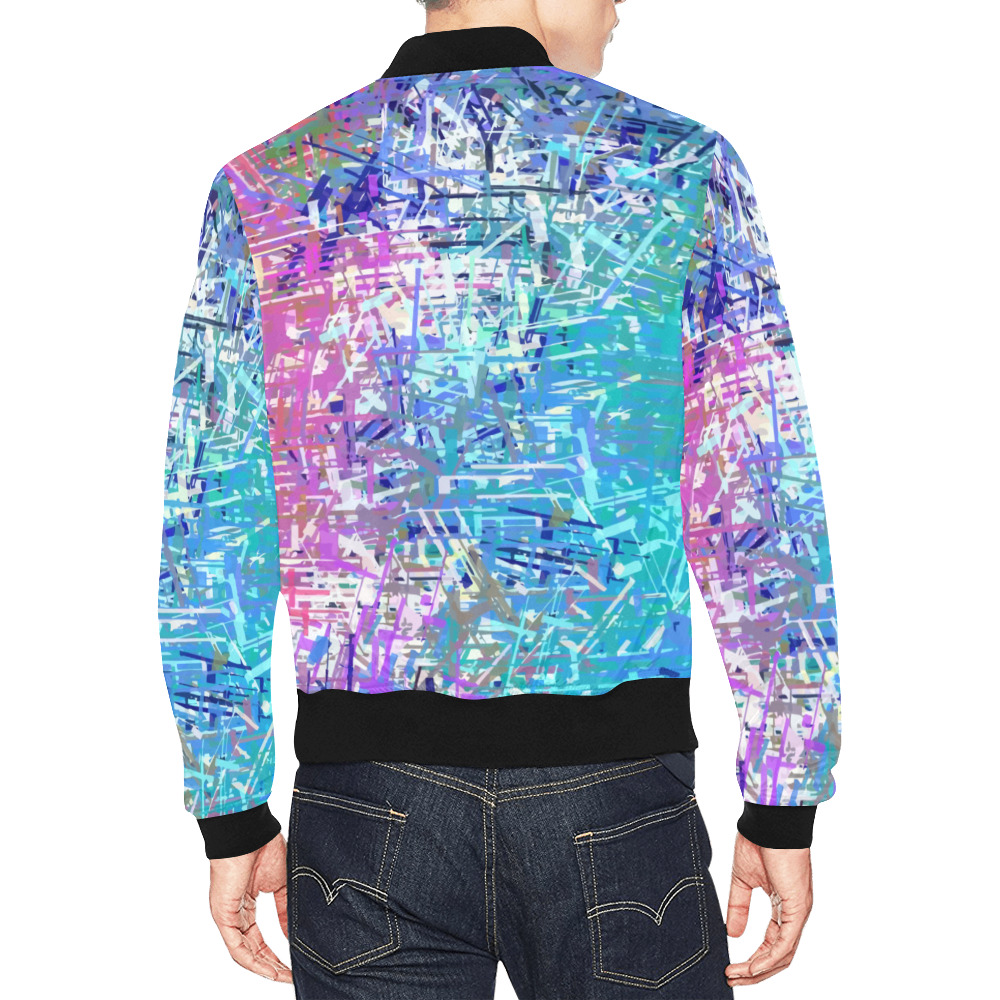 Grunge Urban Graffiti Pink Turquoise Paint Splatter Texture All Over Print Bomber Jacket for Men (Model H19)