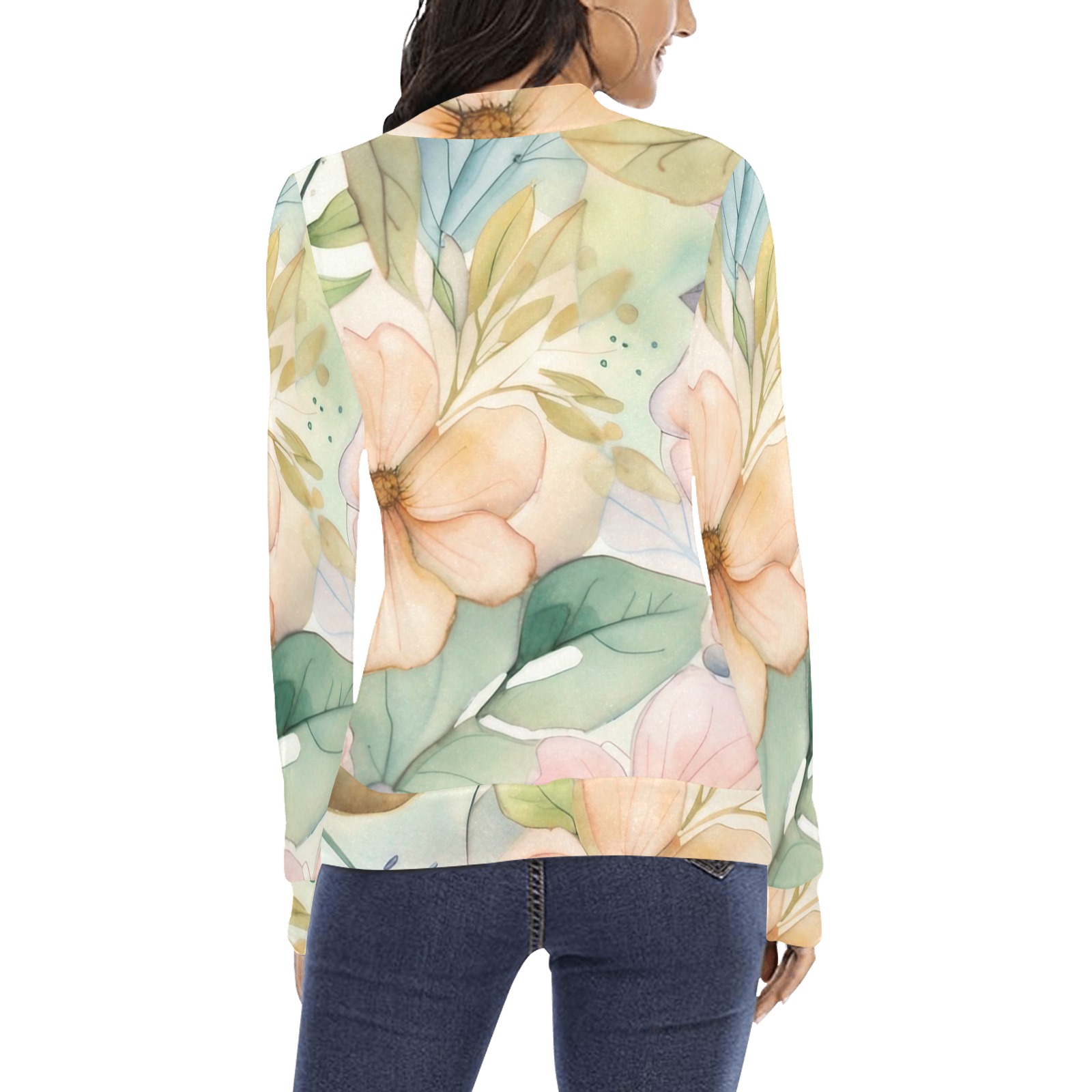 Watercolor Floral 1 Women's All Over Print Mock Neck Sweatshirt (Model H43)