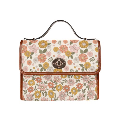 Spring Floral Satchel Handbag Waterproof Canvas Bag-Brown (All Over Print) (Model 1641)
