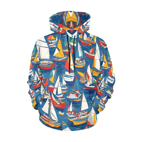 Chic colorful abstract art of sailboats at sea. All Over Print Hoodie for Women (USA Size) (Model H13)