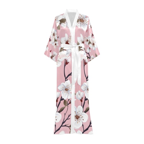 Cherry Blossoms And Pink Pattern Long Kimono Robe