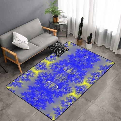 Sunlight and Blueberry Plants Frost Fractal Area Rug with Black Binding 7'x5'
