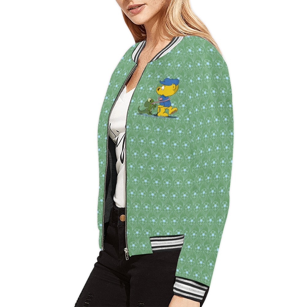 Ferald and The Baby Lizard All Over Print Bomber Jacket for Women (Model H21)