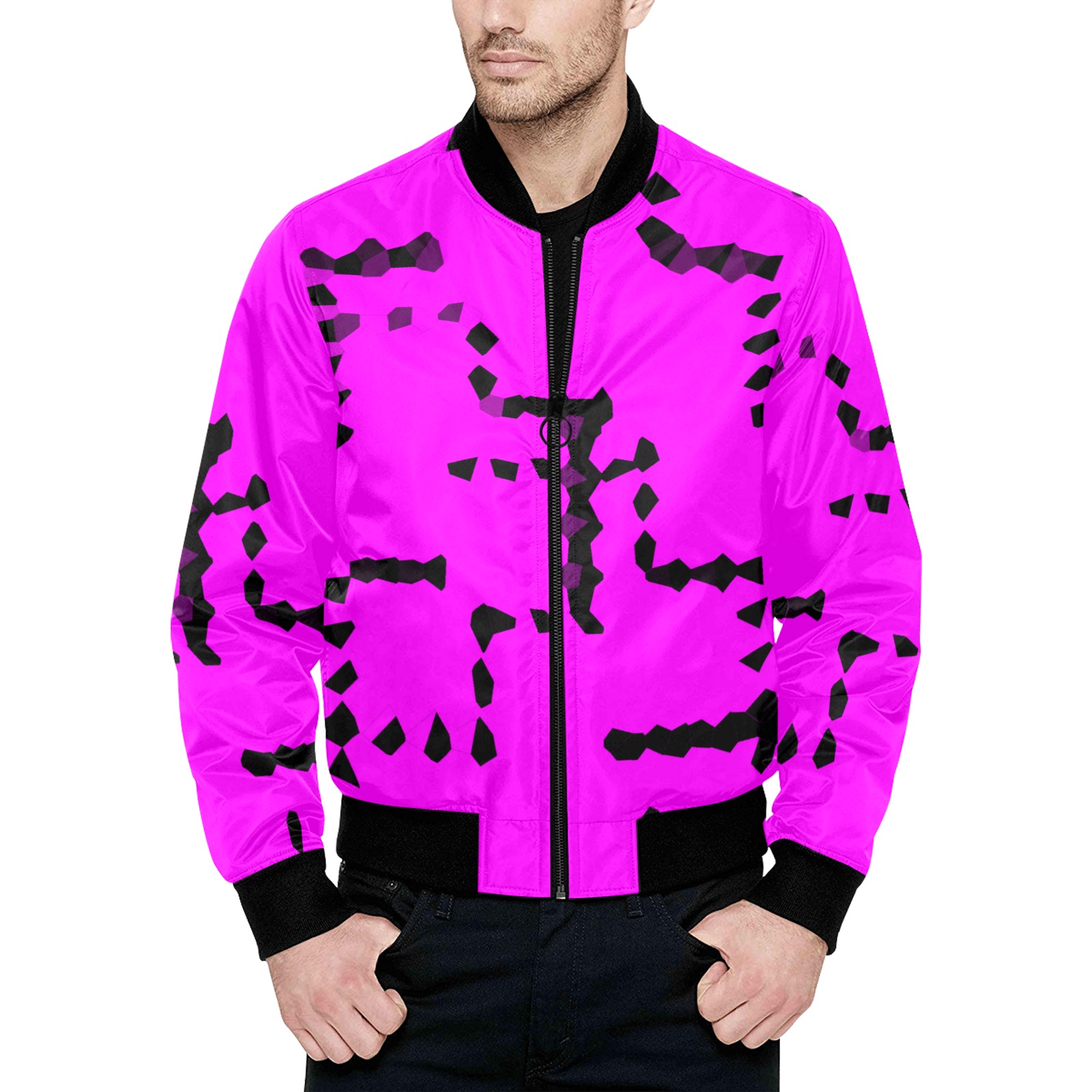 Black Interlocking Crosses Mosaic pink All Over Print Quilted Bomber ...