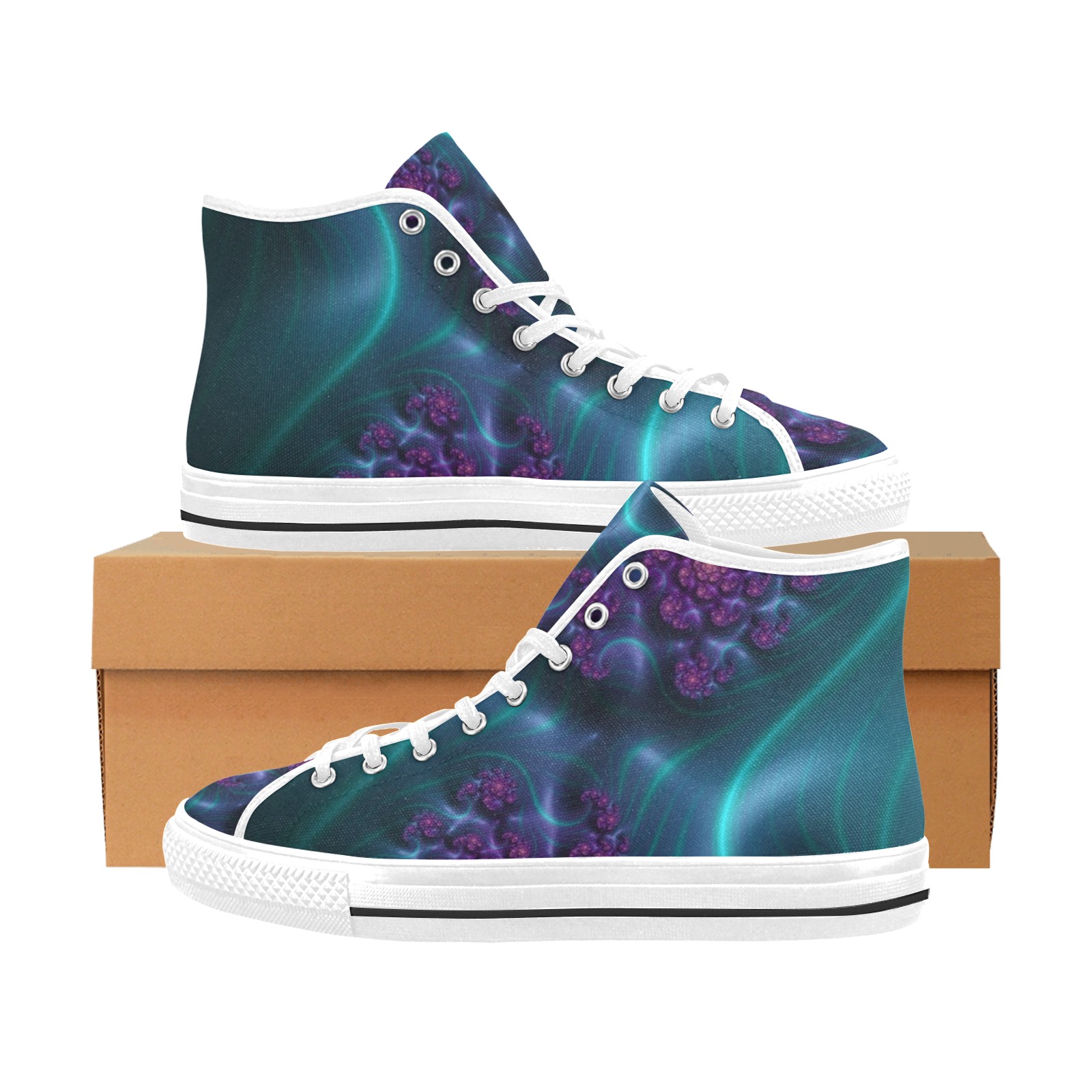 Turquoise and Purple Flowers and Seedheads Fractal Abstract Vancouver H Women's Canvas Shoes (1013-1)