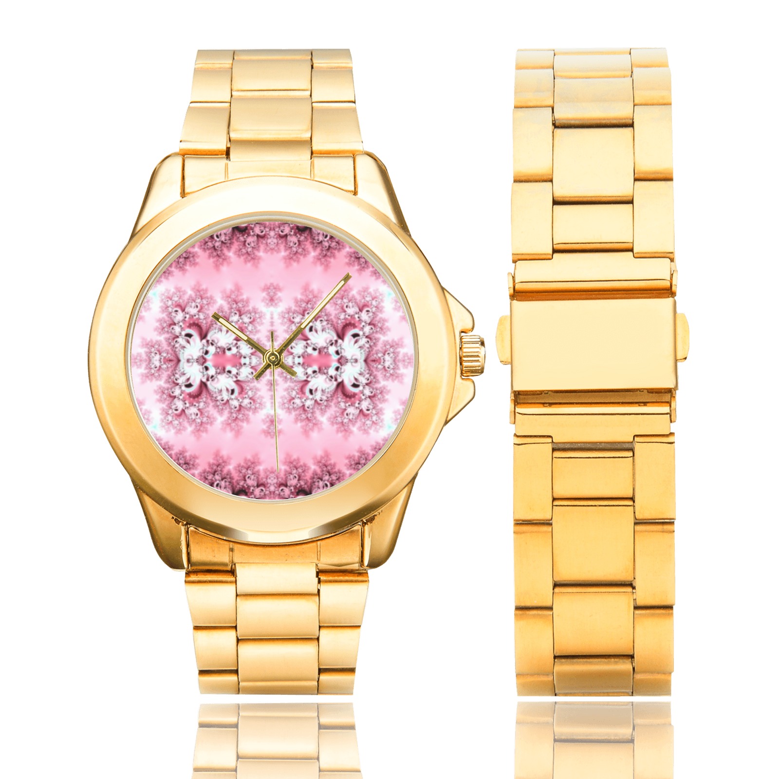 Pink Rose Garden Frost Fractal Custom Gilt Watch(Model 101)