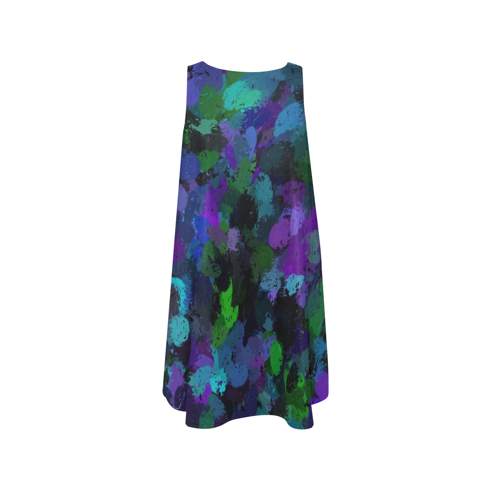 Purple, Black and Blue Abstract Sleeveless A-Line Pocket Dress (Model D57)