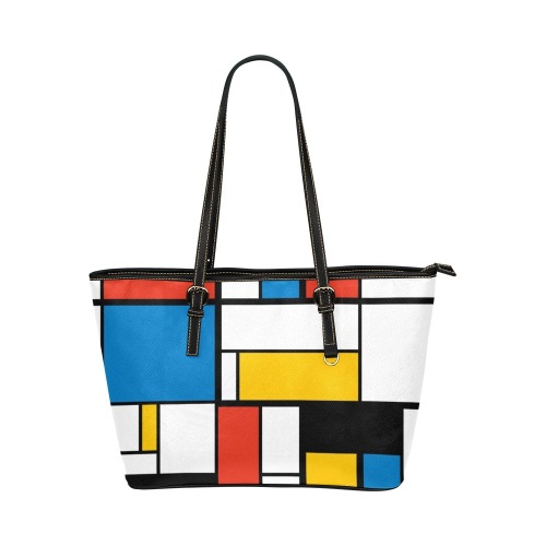 Mondrian De Stijl Modern Leather Tote Bag/Small (Model 1651)