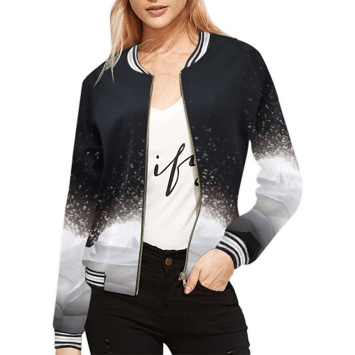sparkle white All Over Print Bomber Jacket for Women (Model H21)