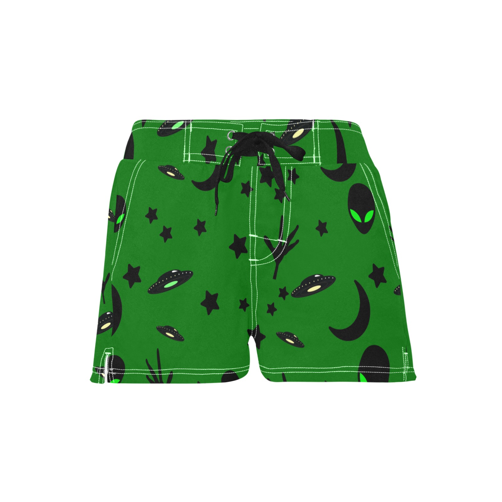 Aliens and Spaceships - Green Women's Casual Board Shorts (Model L54)