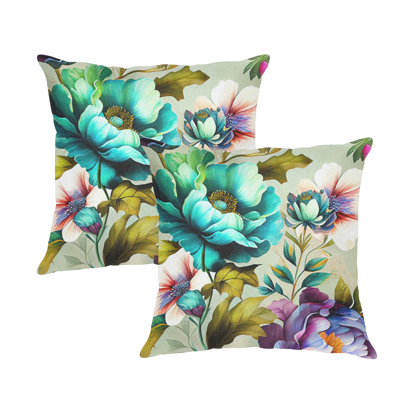 flowers botanic art (3) pillow Linen Zippered Pillowcase 18"x18"(Two Sides&Pack of 2)
