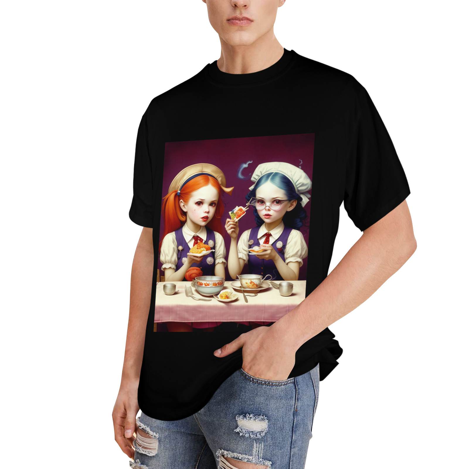 adorable girls eating lunch 8 Men's Glow in the Dark T-shirt (Front Printing)