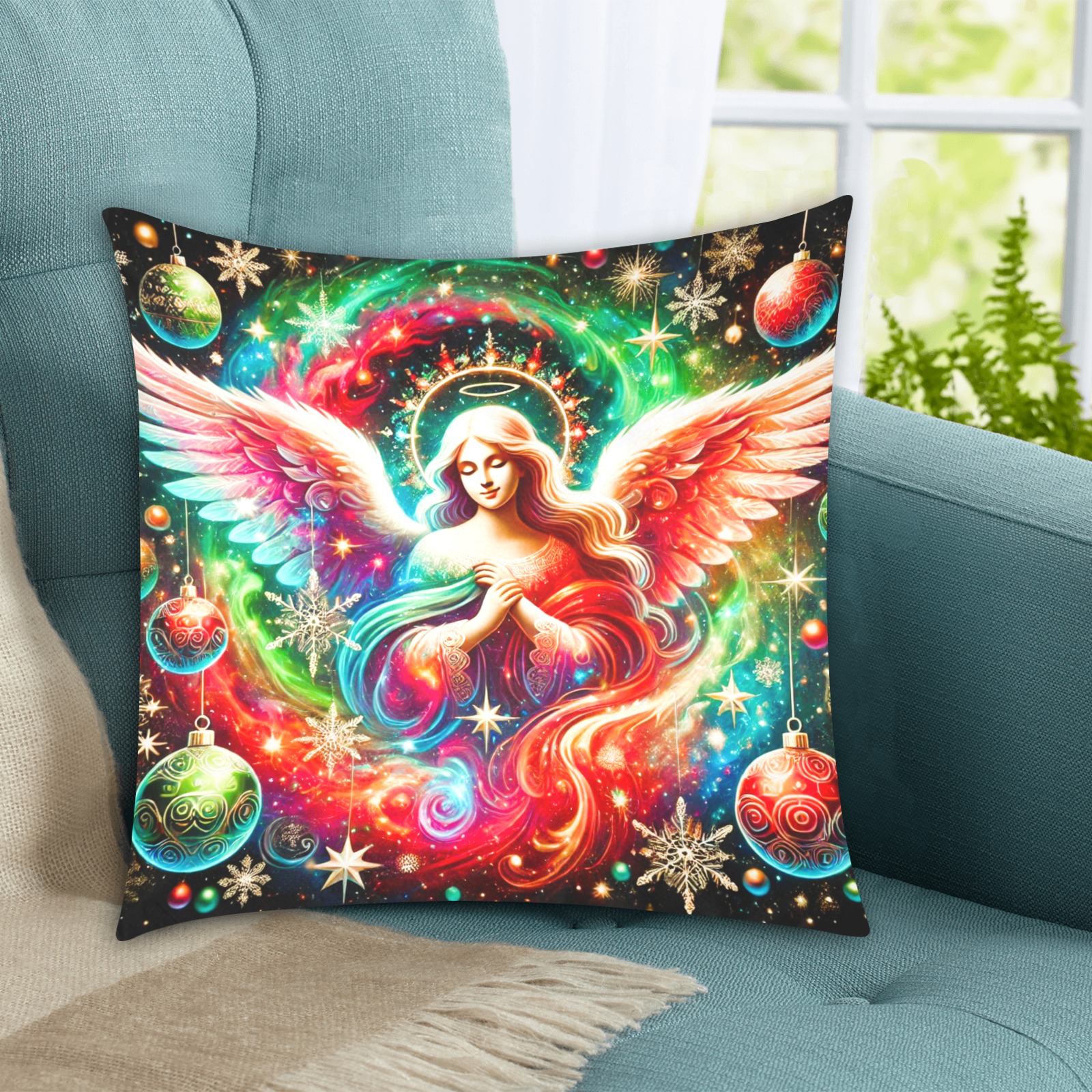 Christmas angel Custom Zippered Pillow Cases 18"x18" (Two Sides)