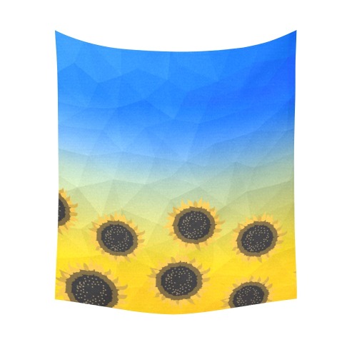 Ukraine yellow blue geometric mesh pattern Sunflowers Cotton Linen Wall Tapestry 51"x 60"